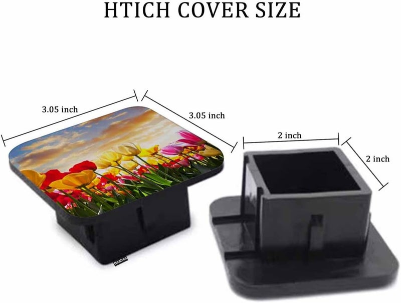 Beabes Tulip Hitch Cover Blossom Tulips Floral Field Sunset Rubber Trailer Hitch Cover Receiver Tube Covers Plug Cap Fits 2 Inch Receivers for Pickups Trucks SUVs Cars - Image 2